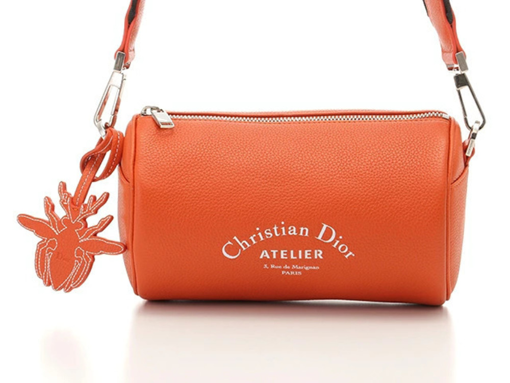 Christian Dior ATELIER Shoulder Bag Orange Calfskin